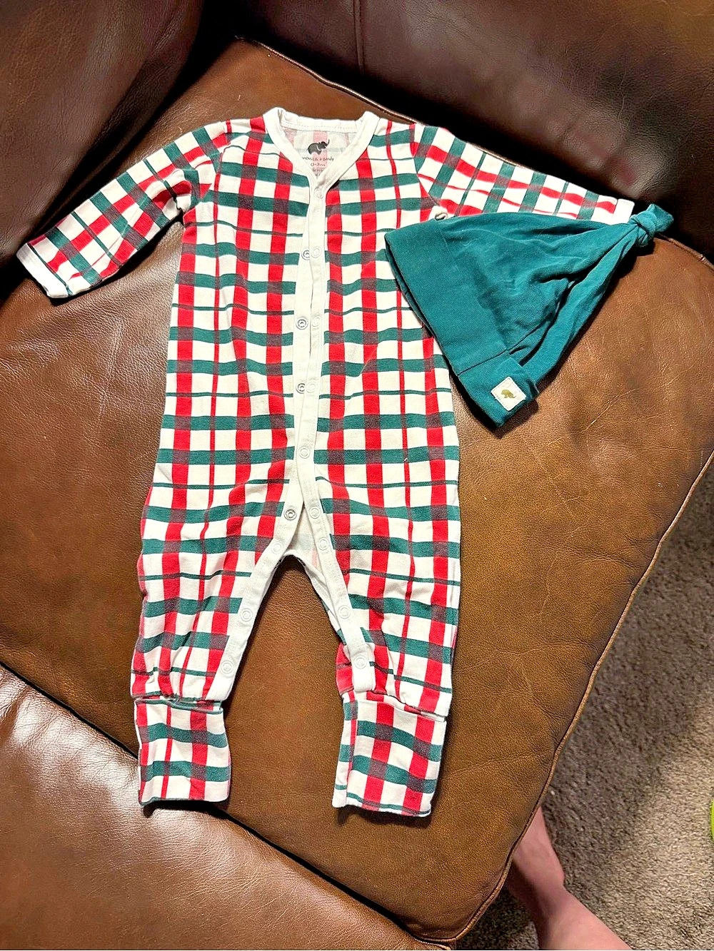 Monica + Andy Holiday Tartan Plaid Button Footie Red & Green